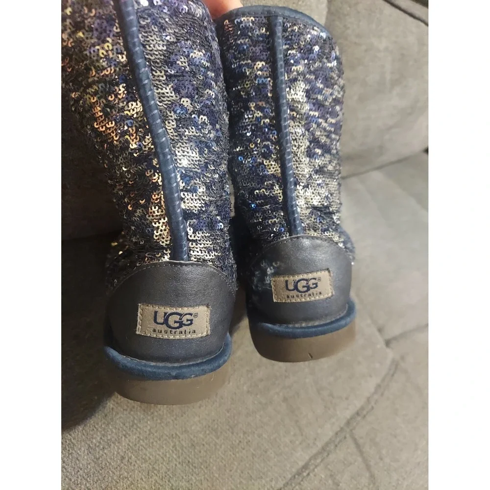 Ugg Blue Sequin Wintet Boots Size 9 Y2K ***read Description*** Sheepskin Fur
